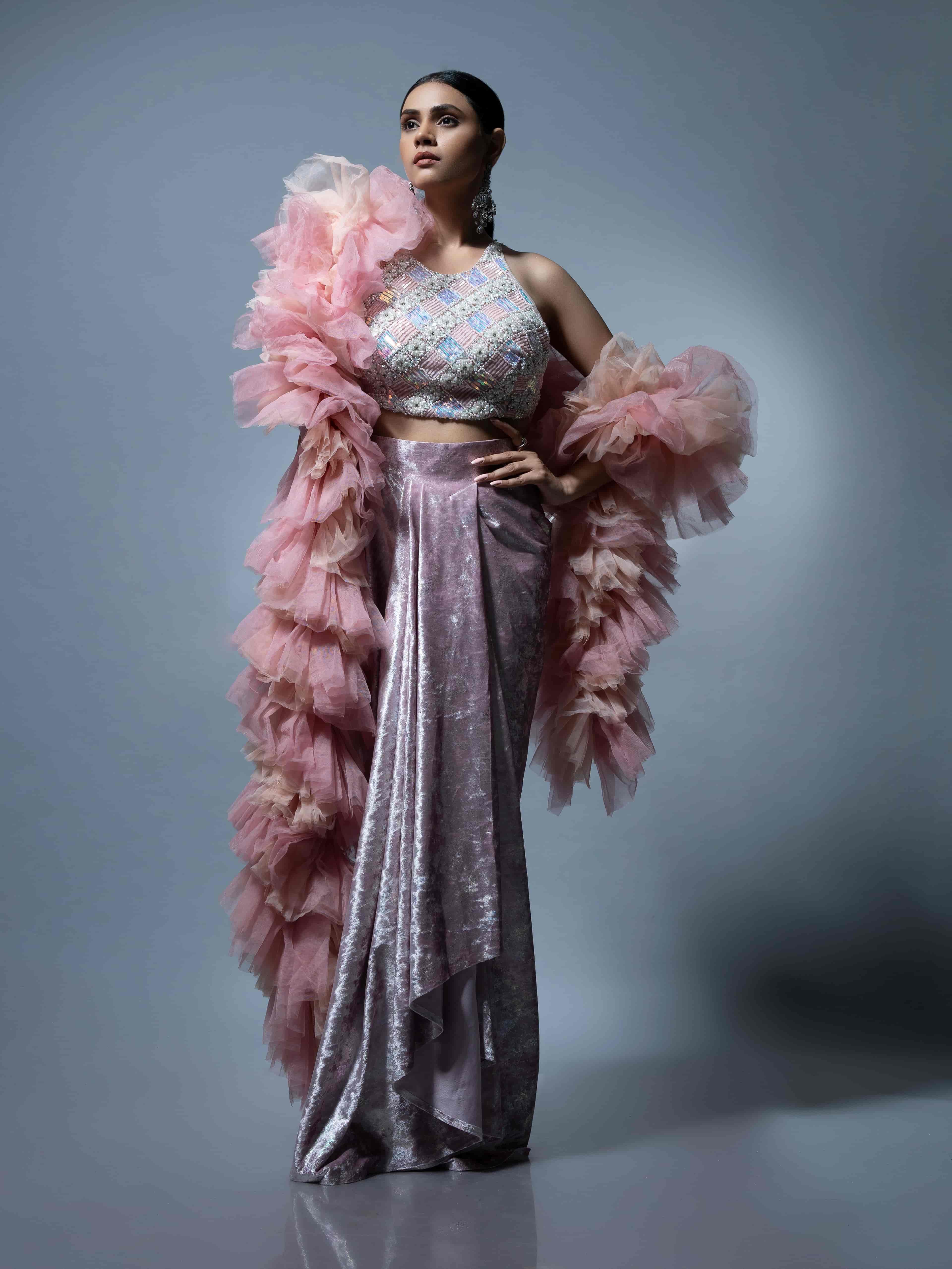 Fushia ruffle kaftan set